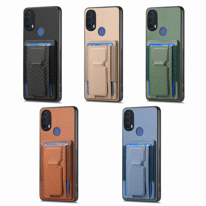 For Motorola Moto G Power 5G 2024 Carbon Fiber Fold Stand Elastic Card Bag Phone Case(Khaki) - Motorola Cases by buy2fix | Online Shopping UK | buy2fix