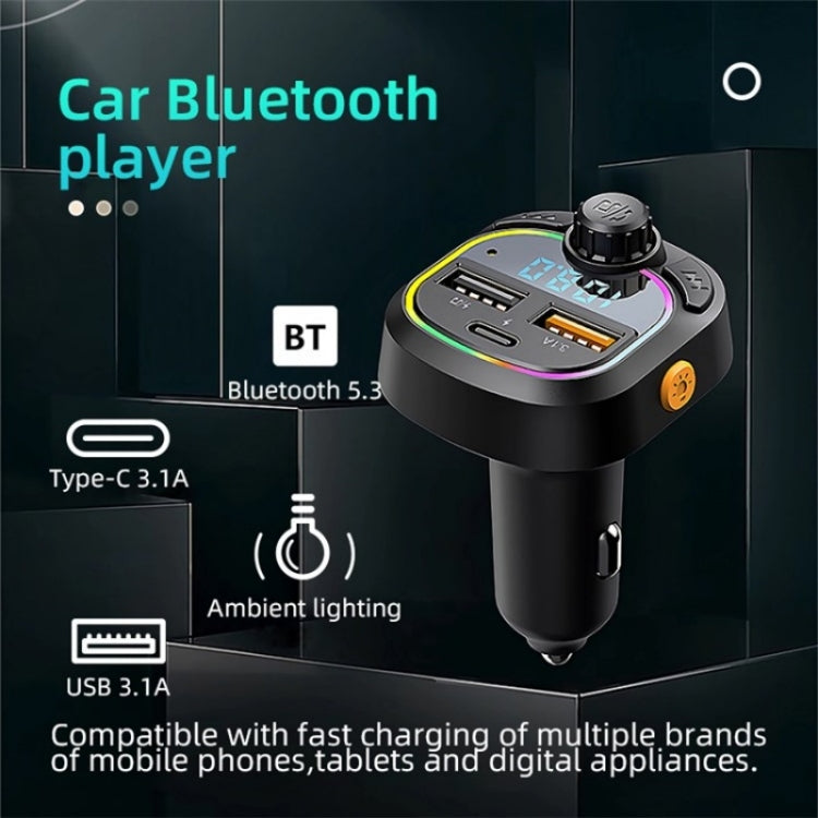 C6 Type-C+2 USB Fast Charger Audio MP3 Player Digital Display FM Car Bluetooth Transmitter - Bluetooth Car Kits by buy2fix | Online Shopping UK | buy2fix