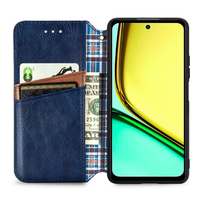 For Realme C65 Cubic Grid Pressed Magnetic Leather Phone Case(Blue) - Realme Cases by buy2fix | Online Shopping UK | buy2fix