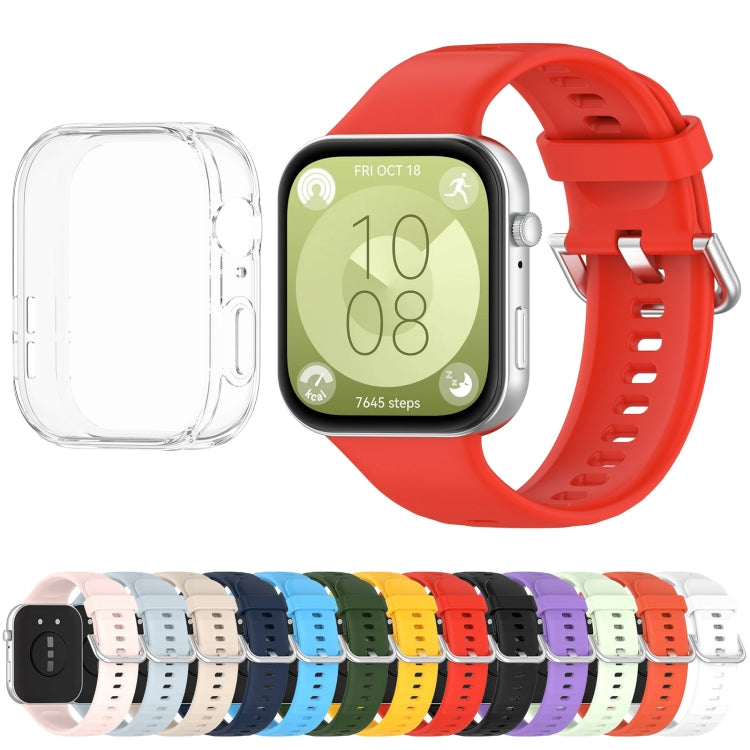 For Huawei Watch Fit3 Silicone Soft Watch Band + Clear Watch Protective Case Set(Red) - Watch Bands by buy2fix | Online Shopping UK | buy2fix