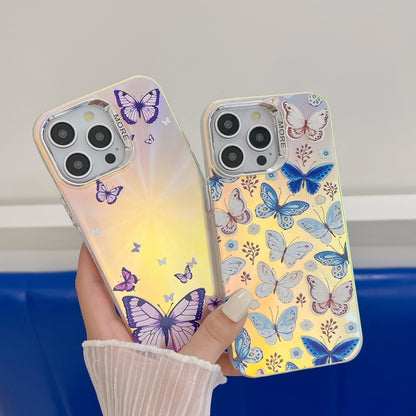 For iPhone 16 Pro Electroplating Laser Butterfly Phone Case(White Purple Butterflies AB6) - iPhone 16 Pro Cases by buy2fix | Online Shopping UK | buy2fix