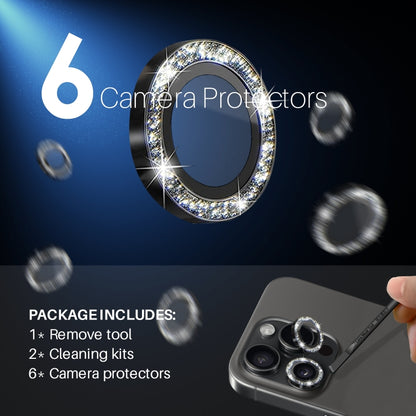 For iPhone 15 Pro / 15 Pro Max NORTHJO 2 Set 6pcs Camera Lens Protector Glitter Metal Ring Film(Black) - iPhone 15 Pro Max Tempered Glass by NORTHJO | Online Shopping UK | buy2fix