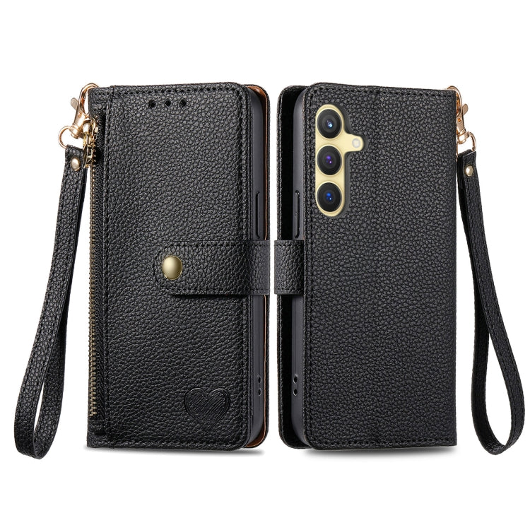 For Samsung Galaxy S25 5G Love Zipper Lanyard Leather Phone Case(Black) - Galaxy S25 5G Cases by buy2fix | Online Shopping UK | buy2fix