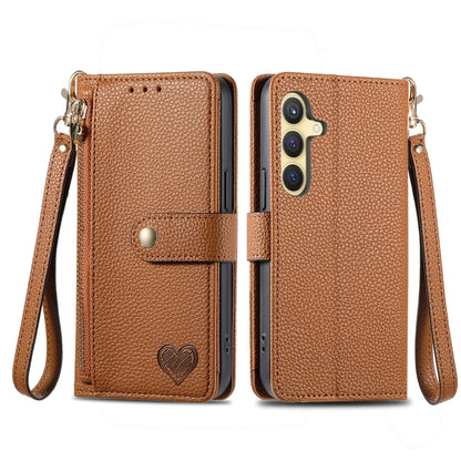 For Samsung Galaxy S25 5G Love Zipper Lanyard Leather Phone Case(Brown) - Galaxy S25 5G Cases by buy2fix | Online Shopping UK | buy2fix