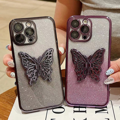 For iPhone 16 Pro Max Electroplated Gradient Glitter 3D Butterfly TPU Phone Case(Gradient Blue) - iPhone 16 Pro Max Cases by buy2fix | Online Shopping UK | buy2fix