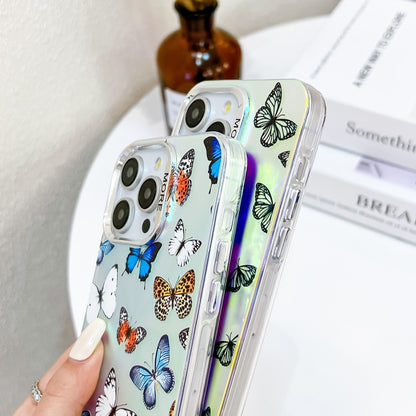 For iPhone 16 Electroplating Laser Butterfly Phone Case with Wrist Strap(Purple Butterflies AB3) - iPhone 16 Cases by buy2fix | Online Shopping UK | buy2fix