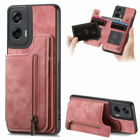 For Motorola G Stylus 5G 2024 Retro Leather Zipper Wallet Back Phone Case(Pink) - Motorola Cases by buy2fix | Online Shopping UK | buy2fix