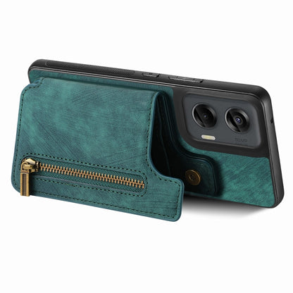 For Motorola G Stylus 5G 2024 Retro Leather Zipper Wallet Back Phone Case(Green) - Motorola Cases by buy2fix | Online Shopping UK | buy2fix