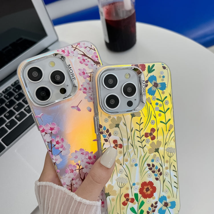 For iPhone 16 Pro Electroplating Laser Flower Texture TPU Phone Case(Cosmos Flower AH7) - iPhone 16 Pro Cases by buy2fix | Online Shopping UK | buy2fix