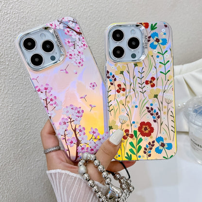 For iPhone 16 Pro Electroplating Laser Flower Phone Case with Wrist Strap(Peony AH11) - iPhone 16 Pro Cases by buy2fix | Online Shopping UK | buy2fix