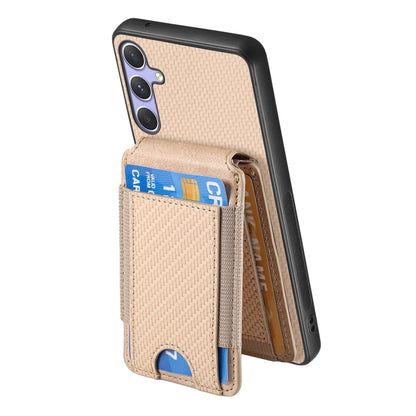 For Samsung Galaxy S25 5G Carbon Fiber Vertical Flip Wallet Stand Phone Case(Khaki) - Galaxy S25 5G Cases by buy2fix | Online Shopping UK | buy2fix