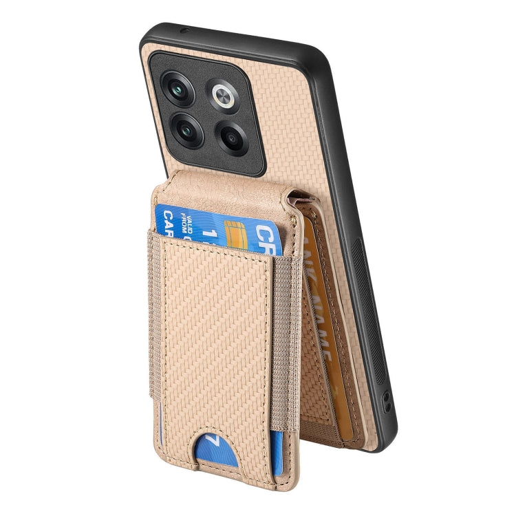 For OnePlus 12 5G Carbon Fiber Vertical Flip Wallet Stand Phone Case(Khaki) - OnePlus Cases by buy2fix | Online Shopping UK | buy2fix