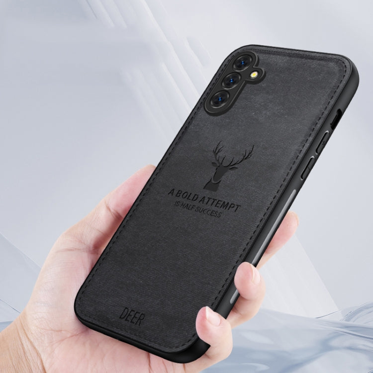 For Samsung Galaxy S25 5G Deer Head Cloth Skin All-inclusive Phone Case(Black) - Galaxy S25 5G Cases by buy2fix | Online Shopping UK | buy2fix