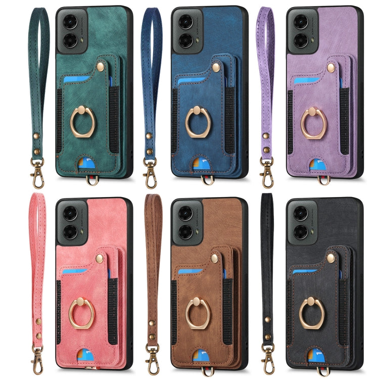 For Motorola Moto G 2024 Retro Skin-feel Ring Multi-card RFID Wallet Phone Case(Black) - Motorola Cases by buy2fix | Online Shopping UK | buy2fix