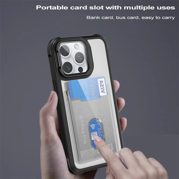 For iPhone 16 Pro Card Bag Holder Acrylic Hybrid TPU Phone Case(Blue) - iPhone 16 Pro Cases by buy2fix | Online Shopping UK | buy2fix