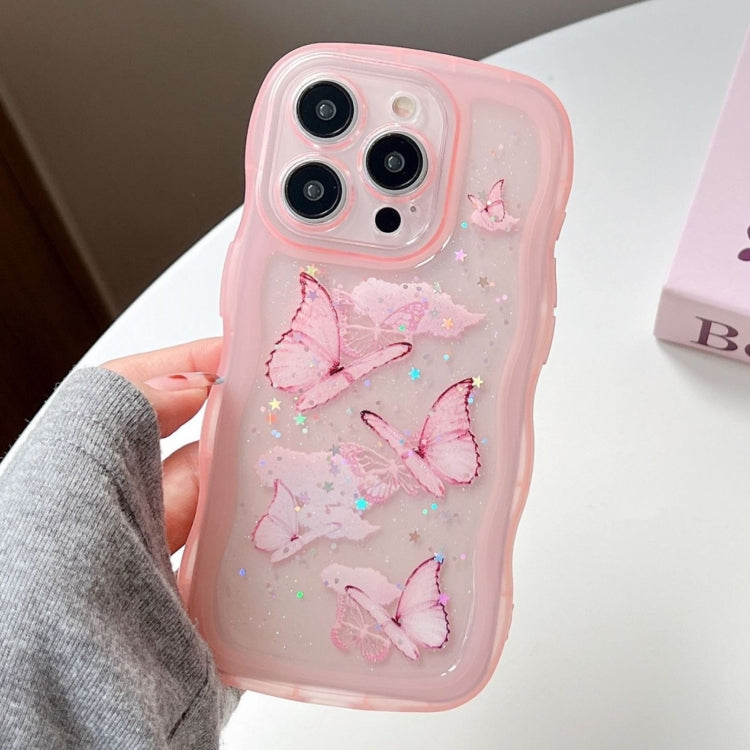 For iPhone 16 Pro Wave Edge Butterfly TPU Hybrid PC Phone Case(Pink) - iPhone 16 Pro Cases by buy2fix | Online Shopping UK | buy2fix