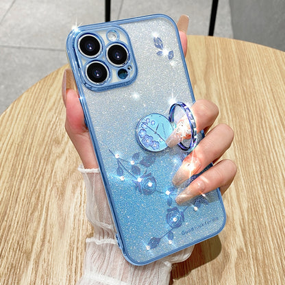 For iPhone 16 Pro Max Gradient Glitter Immortal Flower Ring All-inclusive Phone Case(Blue) - iPhone 16 Cases by buy2fix | Online Shopping UK | buy2fix