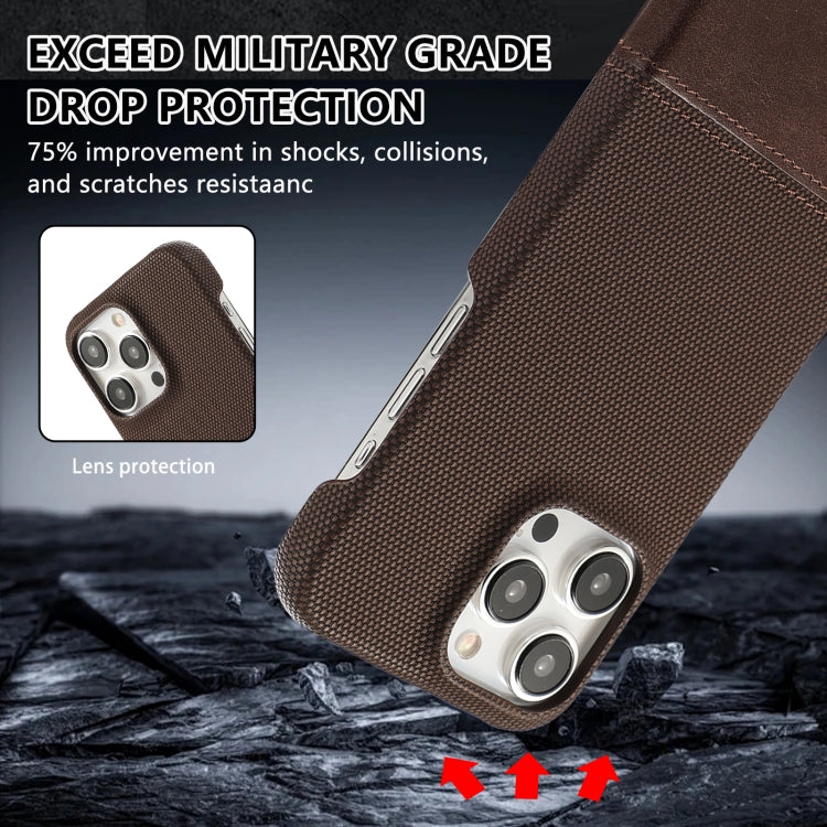 For iPhone 16 Pro Max Stitching Cloth PU Shockproof Phone Case(Dark Brown) - iPhone 16 Pro Max Cases by buy2fix | Online Shopping UK | buy2fix