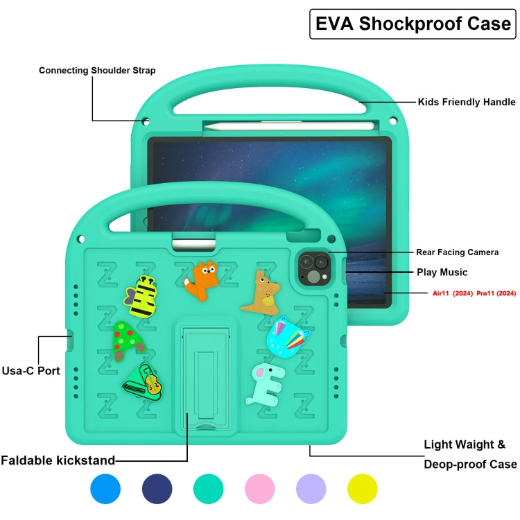 For iPad Air 11 2024 Cartoon Sparrow EVA Shockproof Tablet Case(Glacier Green) - iPad Air 11 2024 Cases by buy2fix | Online Shopping UK | buy2fix