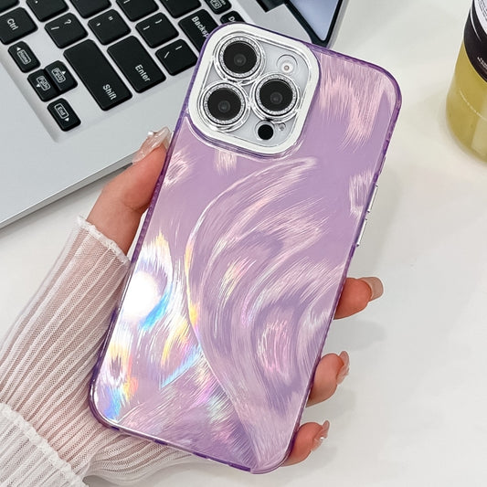 For iPhone 16 Pro Max Plating Glitter Texture TPU Phone Case with Lens Film(Purple Feather Yarn) - iPhone 16 Pro Max Cases by buy2fix | Online Shopping UK | buy2fix