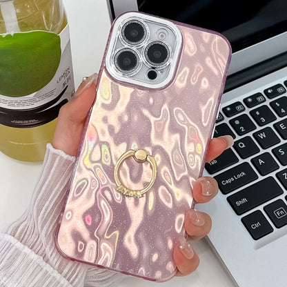 For iPhone 16 Pro Max Plating Glitter Texture Ring Holder TPU Phone Case with Lens Film(Pink Wrinkles) - More iPhone Cases by buy2fix | Online Shopping UK | buy2fix