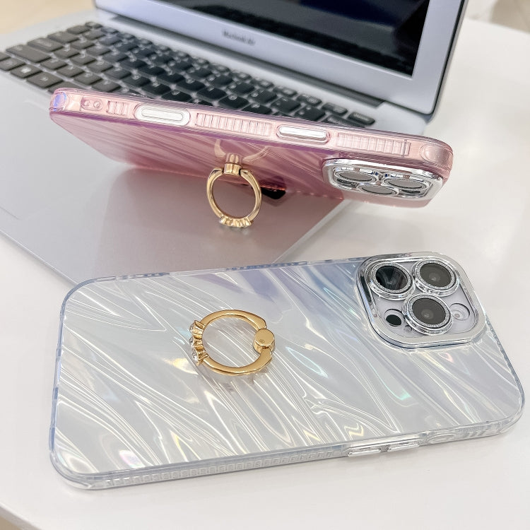 For iPhone 16 Plating Glitter Texture Ring Holder TPU Phone Case with Lens Film(Pink Tinfoil Texture) - iPhone 16 Cases by buy2fix | Online Shopping UK | buy2fix