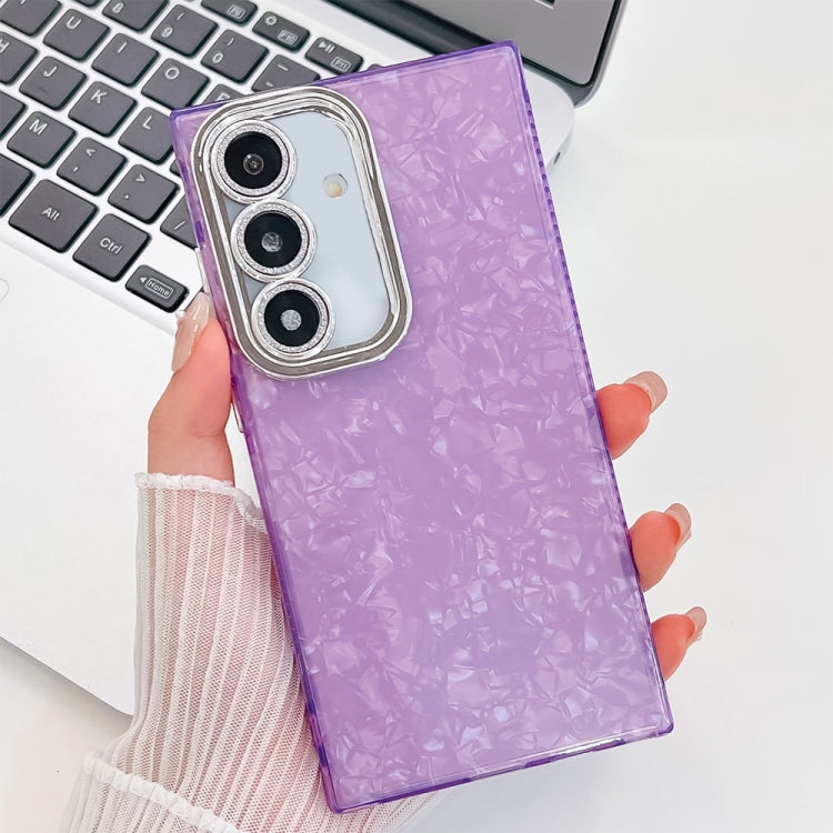 For Samsung Galaxy S25 5G Plating Glitter Texture TPU Phone Case with Lens Film(Purple Shell Pattern) - Galaxy S25 5G Cases by buy2fix | Online Shopping UK | buy2fix