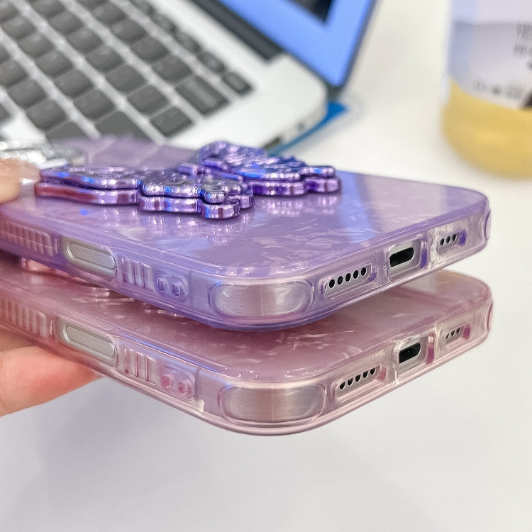 For iPhone 16 Plus Plating Glitter Texture Butterfly Holder TPU Phone Case with Lens Film(Purple Wrinkles) - iPhone 16 Plus Cases by buy2fix | Online Shopping UK | buy2fix