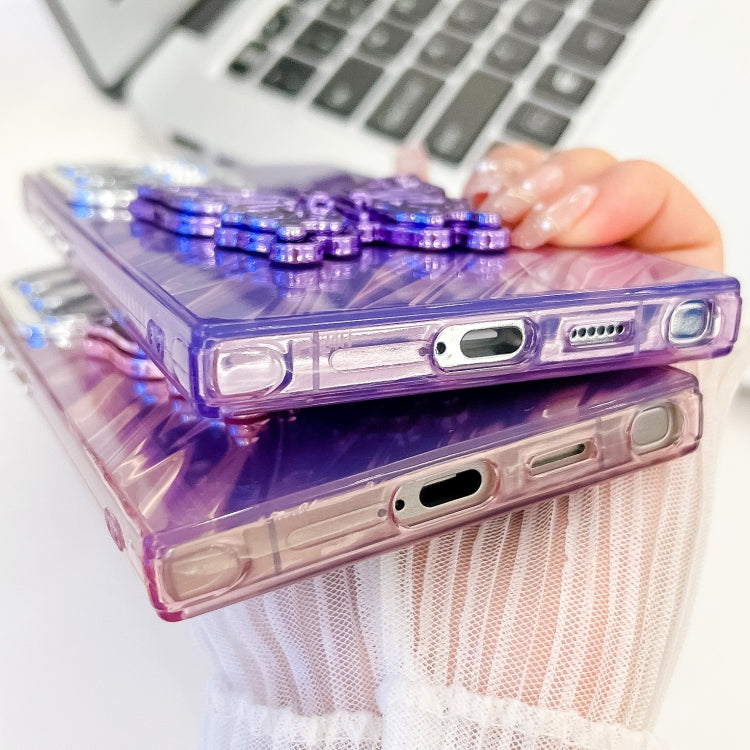 For Samsung Galaxy S25 5G Plating Glitter Texture Butterfly Holder TPU Phone Case with Lens Film(Purple Tinfoil Texture) - Galaxy S25 5G Cases by buy2fix | Online Shopping UK | buy2fix