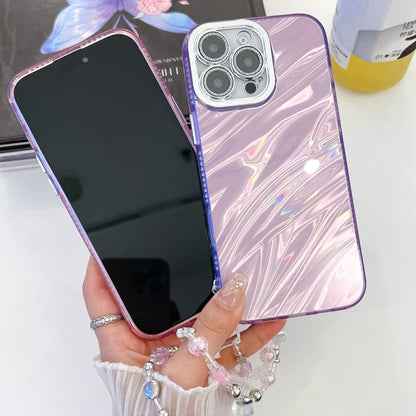 For iPhone 16 Pro Plating Glitter Texture Chain Wristband TPU Phone Case with Lens Film(Purple Feather Yarn) - iPhone 16 Pro Cases by buy2fix | Online Shopping UK | buy2fix