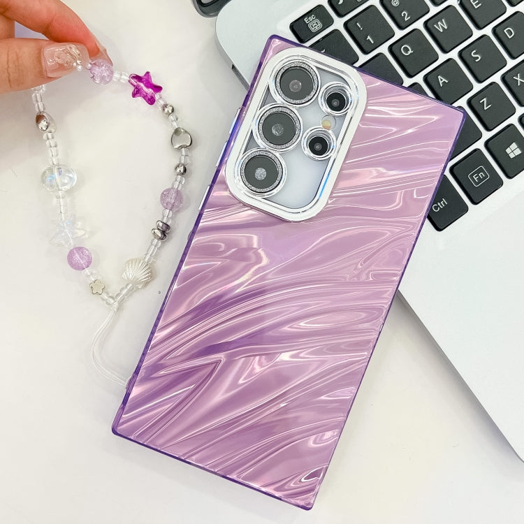 For Samsung Galaxy S25 5G Plating Glitter Texture Chain Wristband TPU Phone Case with Lens Film(Purple Tinfoil Texture) - Galaxy S25 5G Cases by buy2fix | Online Shopping UK | buy2fix