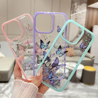 For iPhone 16 Pro Max Color Butterfly Glitter Epoxy TPU Phone Case(Green) - iPhone 16 Pro Max Cases by buy2fix | Online Shopping UK | buy2fix