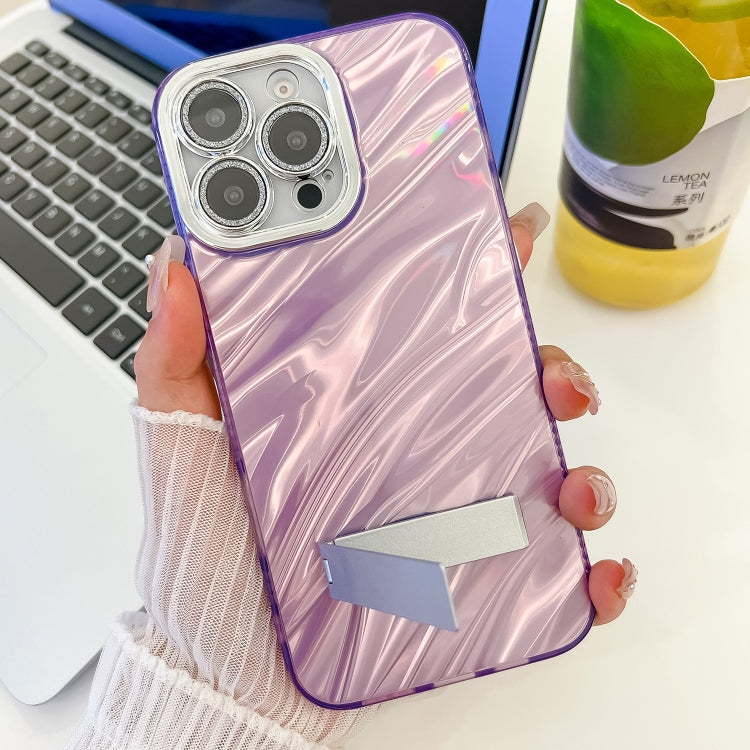 For iPhone 16 Pro Max Plating Glitter Texture Fold Holder TPU Phone Case with Lens Film(White Wrinkles) - iPhone 16 Pro Max Cases by buy2fix | Online Shopping UK | buy2fix