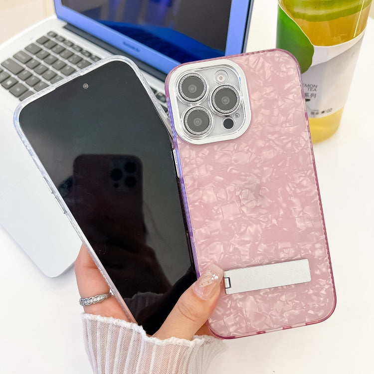 For iPhone 16 Pro Max Plating Glitter Texture Fold Holder TPU Phone Case with Lens Film(Purple Wrinkles) - iPhone 16 Pro Max Cases by buy2fix | Online Shopping UK | buy2fix