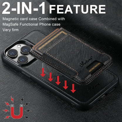 For iPhone 13 Suteni H17 Cross Grain Leather MagSafe Detachable Wallet Phone Case(Black) - iPhone 13 Cases by Suteni | Online Shopping UK | buy2fix