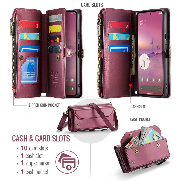 For Google Pixel 9 Pro XL CaseMe C36 Card Slots Zipper Wallet RFID Anti-theft Leather Phone Case(Wine) - Google Cases by CaseMe | Online Shopping UK | buy2fix