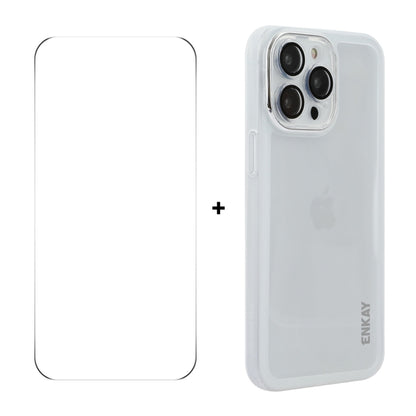 For iPhone 16 Pro Max ENKAY Hat-Prince Translucent Matte TPU Phone Case with Lens Film + 9H Big Arc Edge Film(White) - iPhone 16 Pro Max Cases by ENKAY | Online Shopping UK | buy2fix