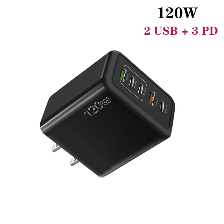 120W 3 PD Type-C Dual USB Multi Port Quick Charger for Mobile Phones, US Plug(Black) - USB Charger by buy2fix | Online Shopping UK | buy2fix