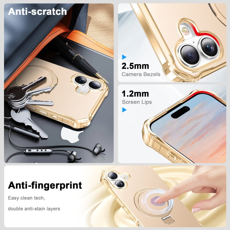 For iPhone 16 Plus Clear Wave MagSafe Holder Phone Case(Gold) - iPhone 16 Plus Cases by buy2fix | Online Shopping UK | buy2fix