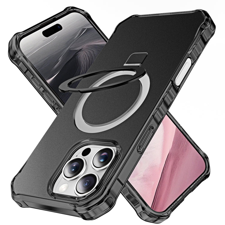 For iPhone 16 Pro Solid Color Wave MagSafe Holder Phone Case(Black) - iPhone 16 Pro Cases by buy2fix | Online Shopping UK | buy2fix