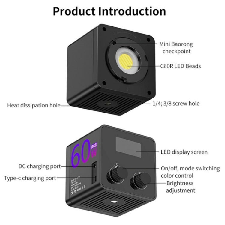 C60R 60W RGB Stage Lamp Professional Video Photography COB Fill Light, Plug:UK Plug - Selfie Light by buy2fix | Online Shopping UK | buy2fix