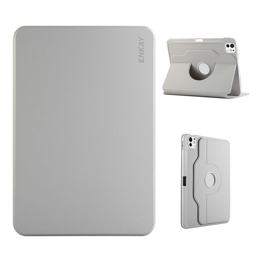 For iPad Pro 11 2024 ENKAY 360 Rotation TPU Leather Smart Tablet Case with Pen Slot(Grey) - iPad Pro 11 2024 Cases by ENKAY | Online Shopping UK | buy2fix