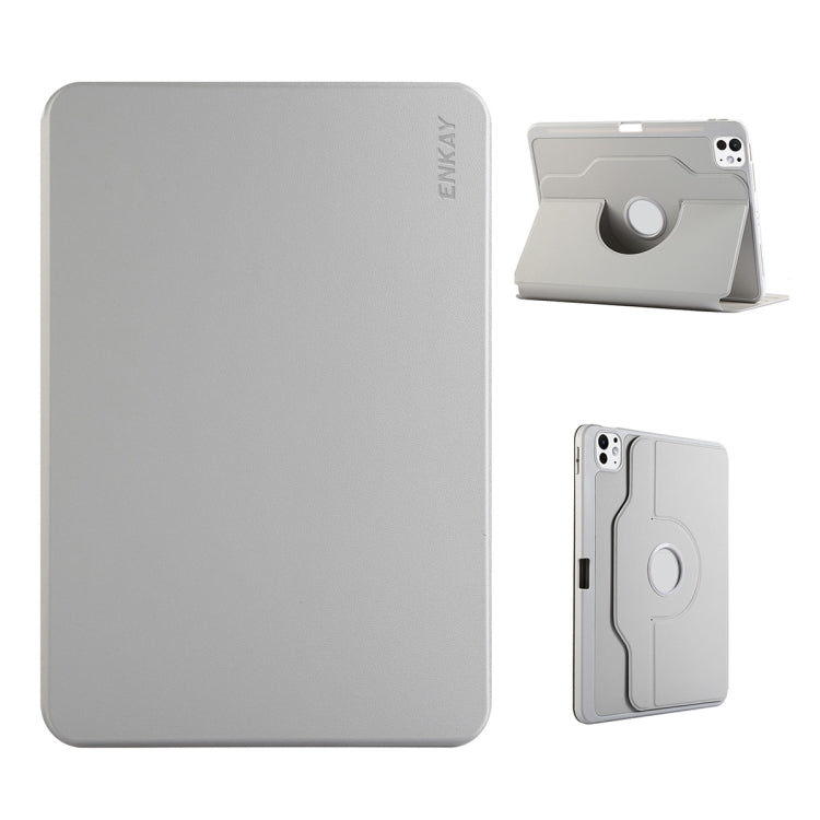 For iPad Air 11 2024 / Air 10.9 2022 ENKAY 360 Rotation TPU Leather Smart Tablet Case with Pen Slot(Grey) - iPad Air 11 2024 Cases by ENKAY | Online Shopping UK | buy2fix