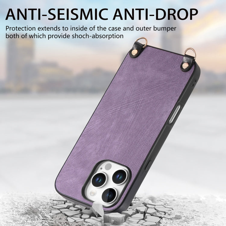 For iPhone 16 Pro Vintage Leather PC Back Cover Phone Case with Crossbody Strap(Purple) - iPhone 16 Pro Cases by buy2fix | Online Shopping UK | buy2fix