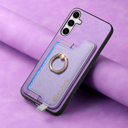 For Samsung Galaxy S25+ 5G Retro Cross Leather Ring Horizontal Insert Card Bag MagSafe Phone Case(Purple) - Galaxy S25+ 5G Cases by buy2fix | Online Shopping UK | buy2fix