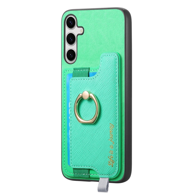 For Samsung Galaxy S25 Ultra 5G Retro Cross Leather Ring Horizontal Insert Card Bag MagSafe Phone Case(Green) - Galaxy S25 Ultra 5G Cases by buy2fix | Online Shopping UK | buy2fix