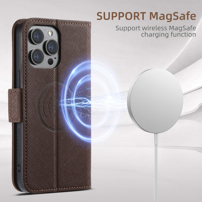 For iPhone 16 Pro Suteni J08 Multifunctional Cross Texture MagSafe Leather Phone Case(Brown) - iPhone 16 Pro Cases by Suteni | Online Shopping UK | buy2fix