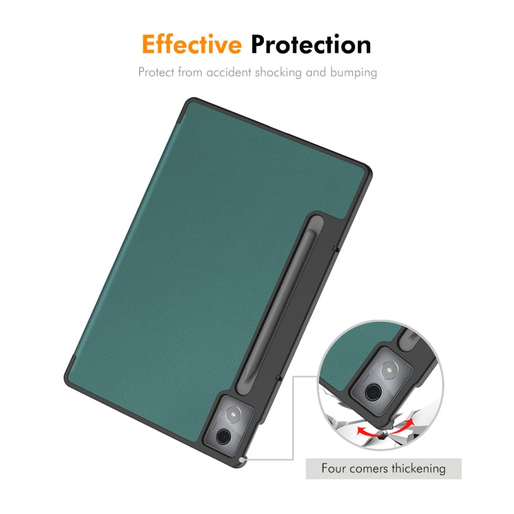 For Samsung Galaxy Tab S10+ / S9+ / S9 FE+ ENKAY Tri-fold Custer Texture Plastic Leather Smart Tablet Case with Pen Slot(Dark Green) - Galaxy Tab S9+ Cases by ENKAY | Online Shopping UK | buy2fix