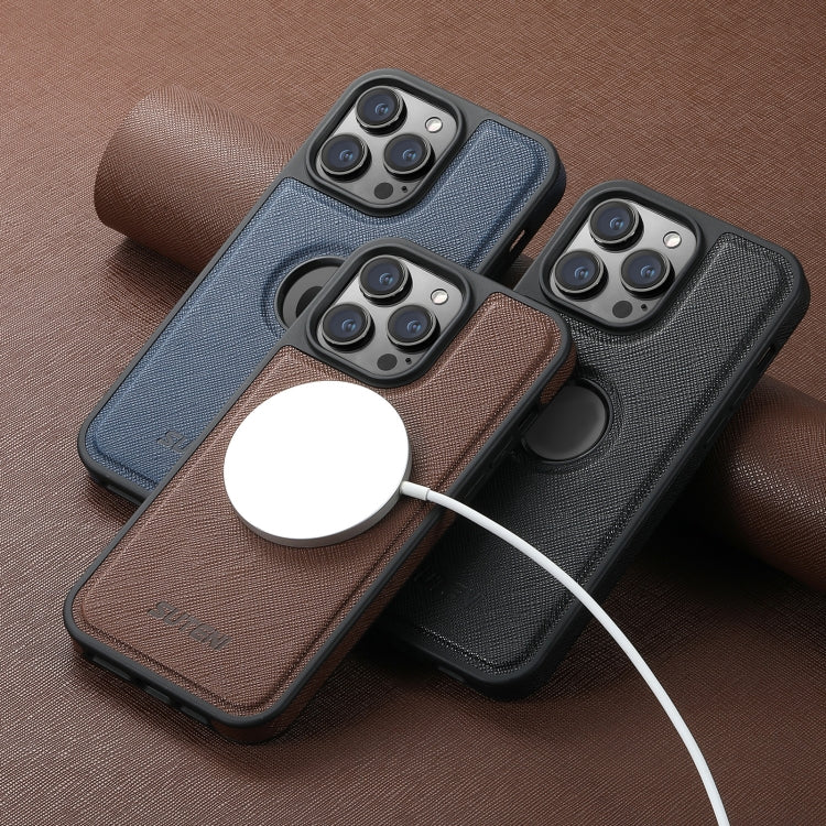 For iPhone 16 Plus Suteni G1 Cross Texture MagSafe Phone Case(Brown) - iPhone 16 Plus Cases by Suteni | Online Shopping UK | buy2fix