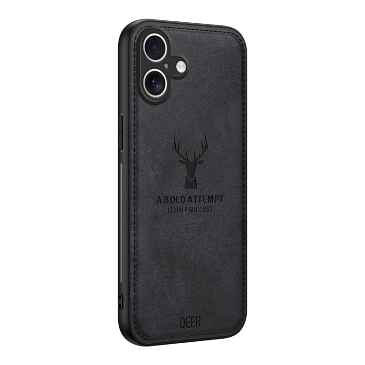 For iPhone 16 Plus Deer Head Cloth Skin All-inclusive Phone Case(Black) - iPhone 16 Plus Cases by buy2fix | Online Shopping UK | buy2fix